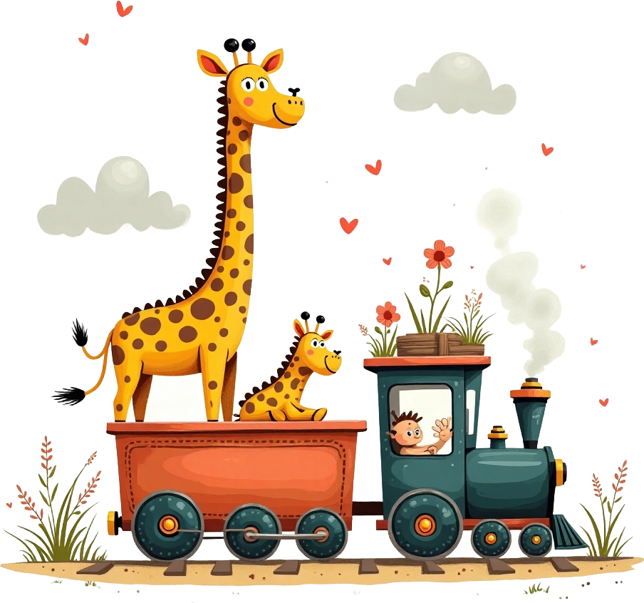 Journey of Joy Giraffes on a Train